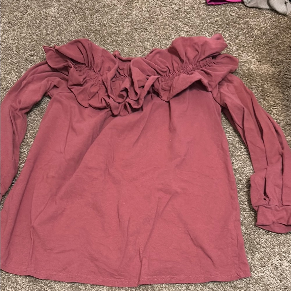 She + Sky Purple Long Sleeve Ruffled Blouse